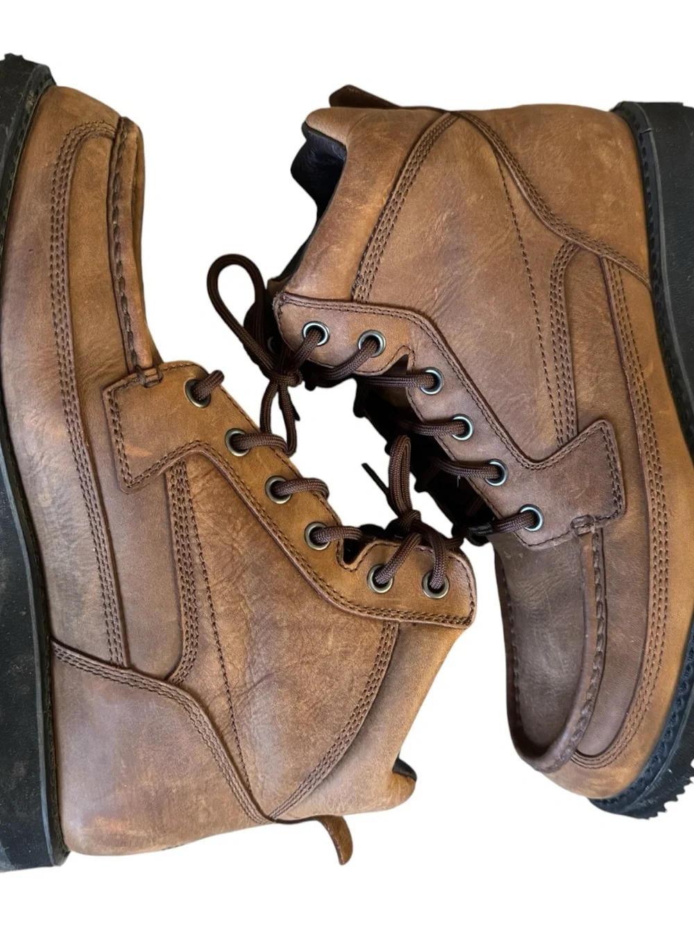 Men's rockport Brown Leather Moc Toe Work/hiking Boots size 10.5